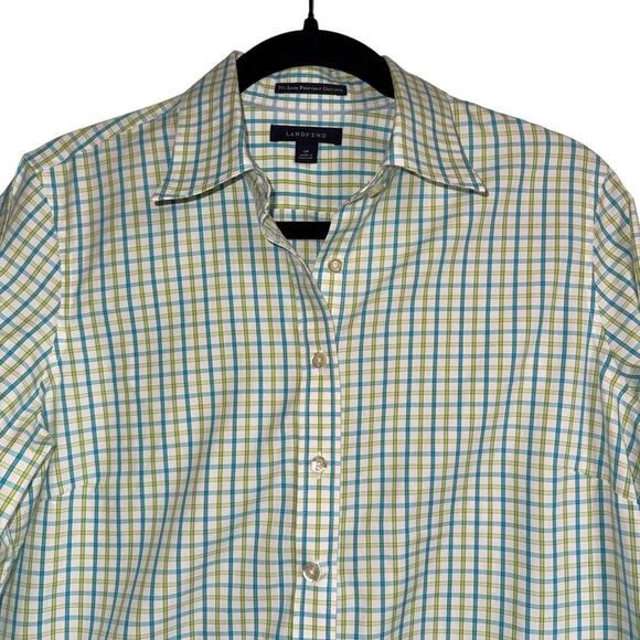 Lands End Sz 12P No Iron Pinpoint Oxford Shirt Plaid Office Preppy Casual - Picture 5 of 9
